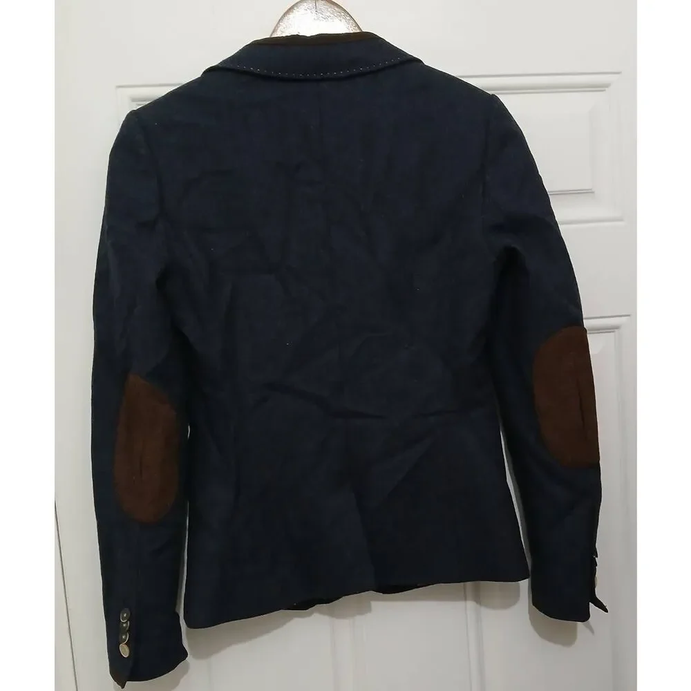 Ted baker womens US size 4 blazer blue 100% wool brown elbow patchwork - Picture 6 of 9